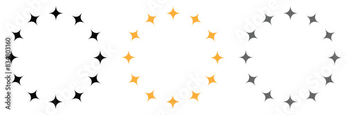Star in circle icon set. Frame from stars isolated on white background. Abstract decorative pattern. Circle with black  and yellowstar icon. Vector Illustration .