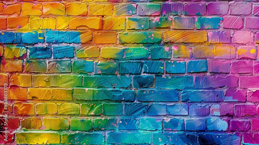 Rainbow Colors on Textured Brick Wall Rainbow Colors on Textured Brick Wall