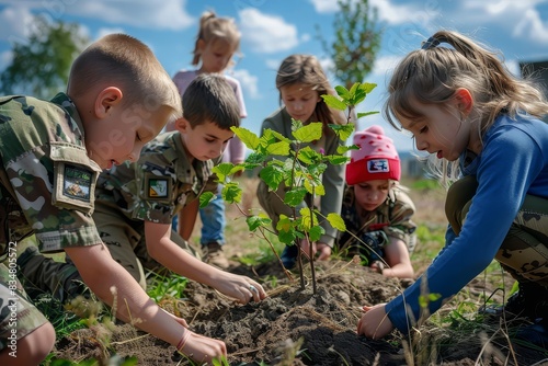 Children Plant a Tree on a Military Base