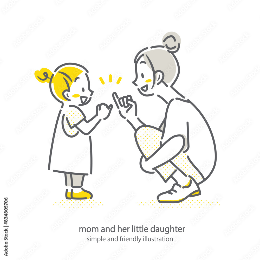 約束をするお母さんと女の子 シンプルでお洒落な線画イラスト 約束をするお母さんと女の子 シンプルでお洒落な線画イラスト