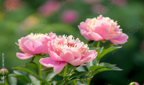 Pink peony flower blossoms in the garden   Generative AI 