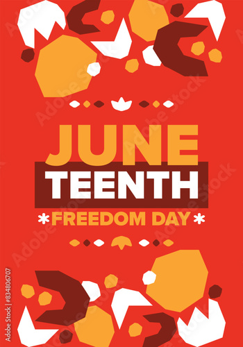 Juneteenth. Freedom and Emancipation day in June. Independence Day. Annual African-American holiday, celebrated in June 19. American history and heritage. Vector poster, illustration and banner