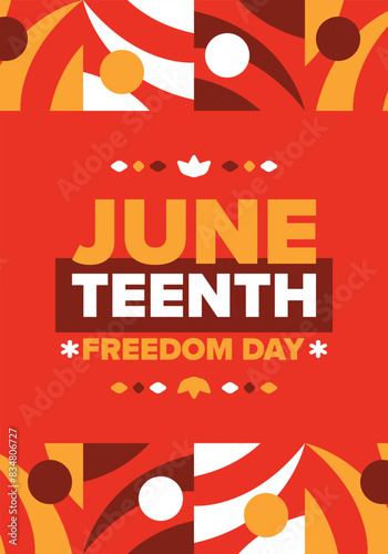 Juneteenth. Freedom and Emancipation day in June. Independence Day. Annual African-American holiday, celebrated in June 19. American history and heritage. Vector poster, illustration and banner