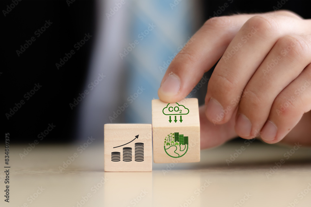 Green growth concept. Environmental sustainability in business. Aligning business growth with environmental stewardship. Reducing carbon footprint, conserving resources, sustainable production. Green growth concept. Environmental sustainability in business. Aligning business growth with environmental stewardship. Reducing carbon footprint, conserving resources, sustainable production.