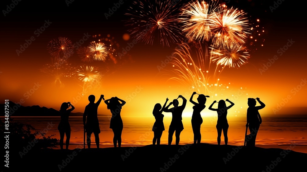 Sunset Beach Party with Dancing, Fireworks, and Tropical Decorations Sunset Beach Party with Dancing, Fireworks, and Tropical Decorations