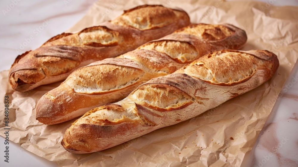 AI-generated illustration of Freshly baked bread on parchment paper ready for consumption AI-generated illustration of Freshly baked bread on parchment paper ready for consumption