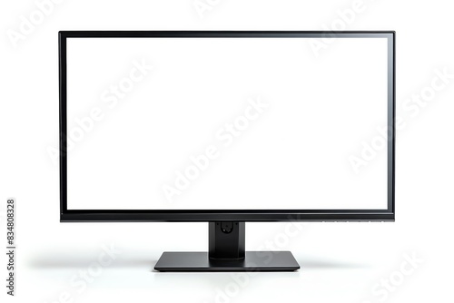 Modern flat-screen computer monitor with a blank white display isolated on a white background, perfect for web design presentations or tech promotions.