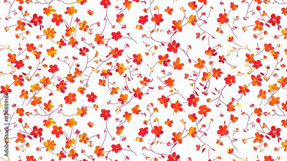 white background, red and orange small flowers pattern white background, red and orange small flowers pattern