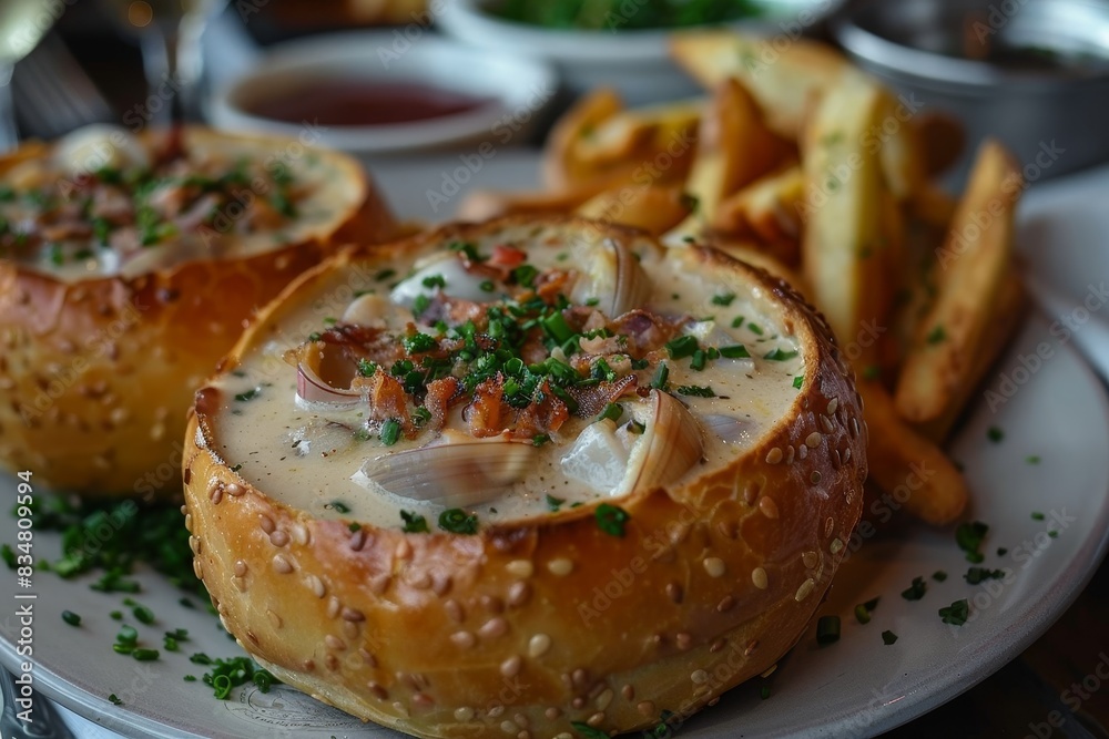 Clam Chowder - Creamy clam chowder in a bread bowl. Clam Chowder - Creamy clam chowder in a bread bowl.