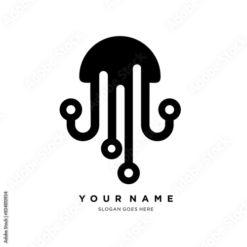 vector illustration of octopus technology logo design. creative octopus logo with technology icon.