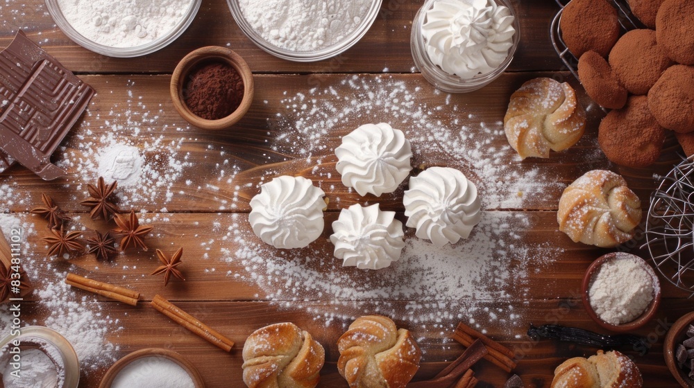 charming scene of homemade baked goods cooling on wooden table background charming scene of homemade baked goods cooling on wooden table background