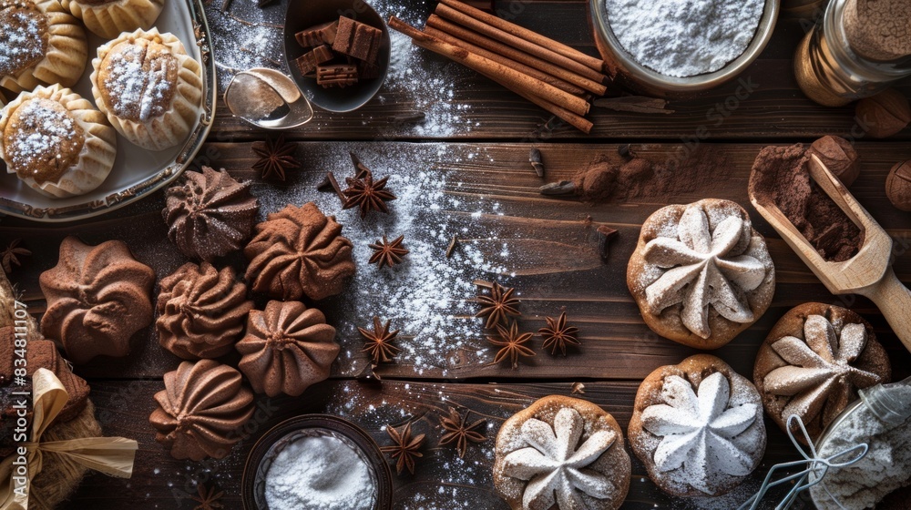 charming scene of homemade baked goods cooling on wooden table background charming scene of homemade baked goods cooling on wooden table background