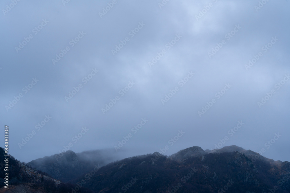 Sunset Over Winter Mountains with Snow. Sunset Over Winter Mountains with Snow.