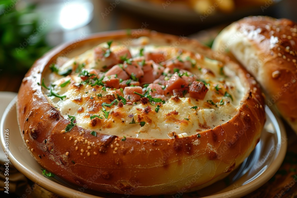 Clam Chowder - Creamy clam chowder in a bread bowl.