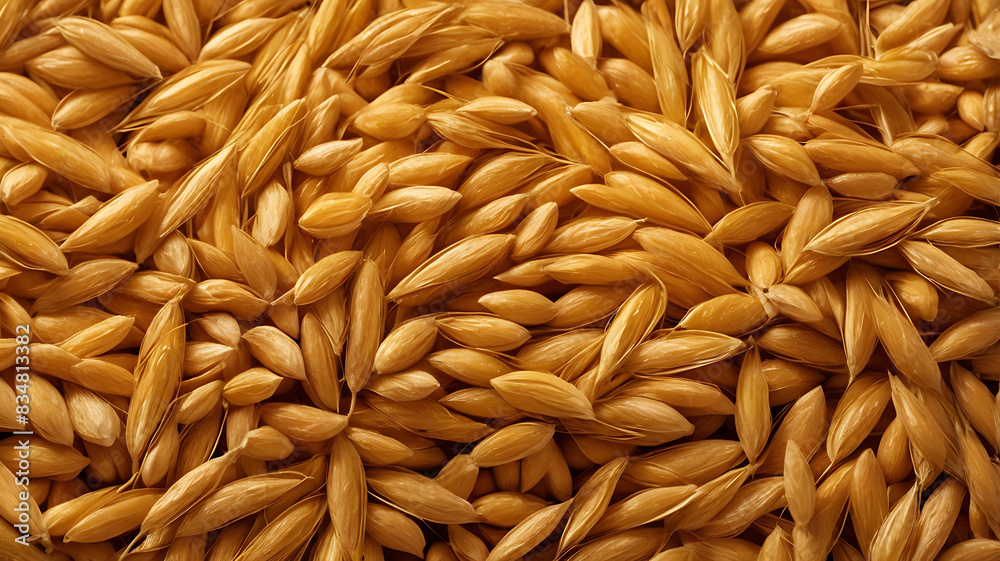 Obraz premium Close-Up View of Golden Wheat Kernels, wallpaper style concept 