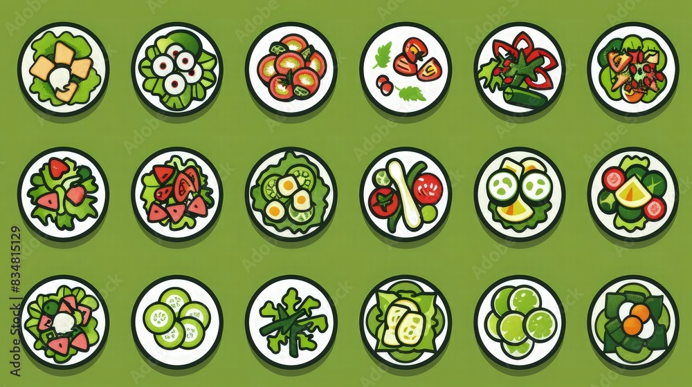 Salad icons set. Simple, flat, green, outline. Healthy foods. for your website or app. Salad icons set. Simple, flat, green, outline. Healthy foods. for your website or app.