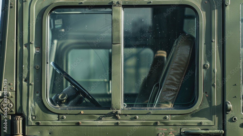 Military truck s passenger seat window Military truck s passenger seat window
