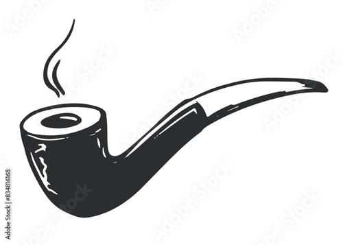 Logo vector illustration design for smoking pipe. Accessory for tobacco using engraving technique.