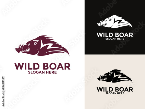Wild hog or boar logo design, Wild Boar vector set logo template
