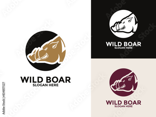 Wild hog or boar logo design, Wild Boar vector set logo template