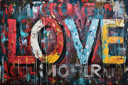 A large painting with the word LOVE photo
