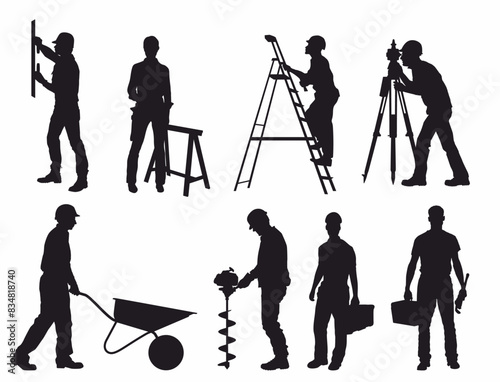 Construction worker silhouette collection. Architect, painter, engineer, labor, builder, contractor and repairman. 