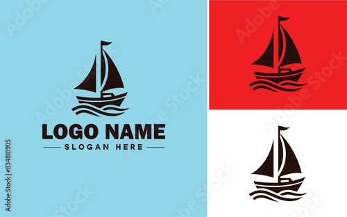 sailboat icon Sailing vessel Yacht Sailcraft flat logo sign symbol editable vector