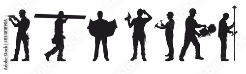 Construction worker silhouette collection. Architect, painter, engineer, labor, builder, contractor and repairman. 