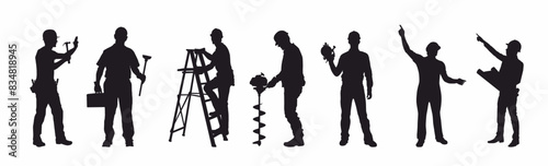 Silhouette of construction worker. Builder and site labor. 