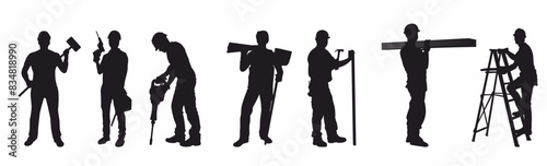 Set of construction worker silhouette. 