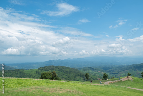 mountain scenery with beautiful blue sky and white clouds
