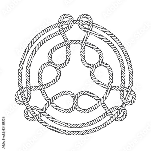 Vector mandala composed of intertwined ropes. Isolated on white background