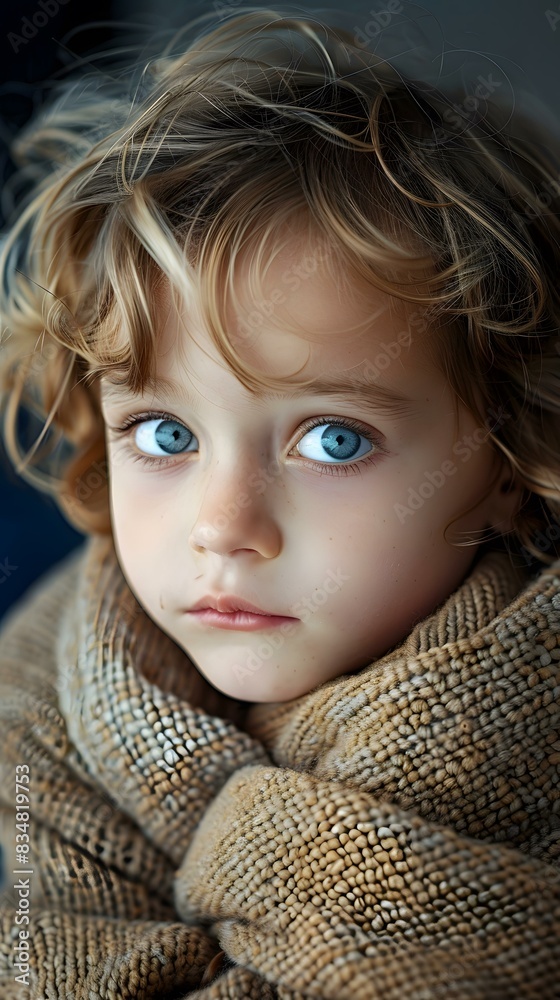 Portrait of a young child with blue eyes and curly blond hair Portrait of a young child with blue eyes and curly blond hair