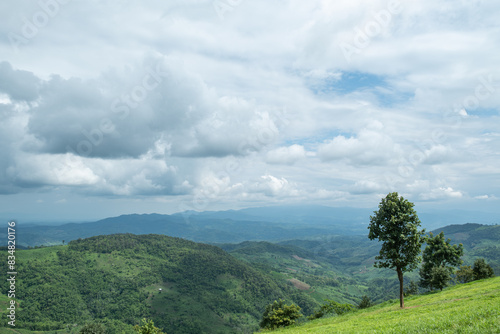 mountain scenery with beautiful blue sky and white clouds