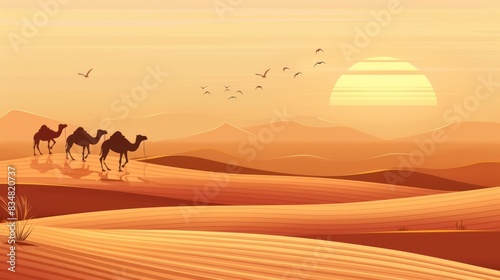 desert with camels and dunes wallpaper