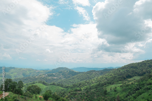 mountain scenery with beautiful blue sky and white clouds