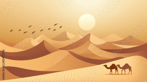 desert with camels and dunes wallpaper