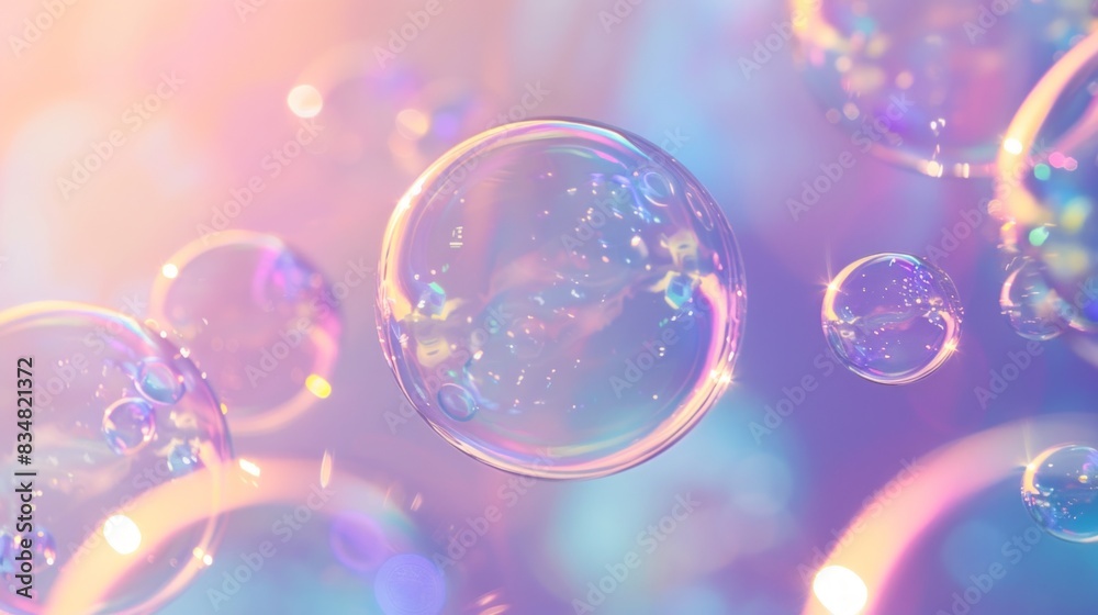 Colorful soap bubbles on light background pastel