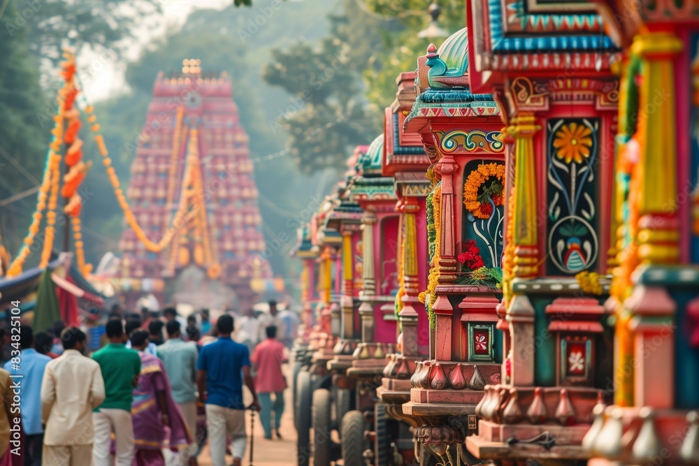 Ratha Yatra in India. Indian Chariot Festival. The return of Krishna. A beautiful celebration of a religious holiday. Decorated Chariot
