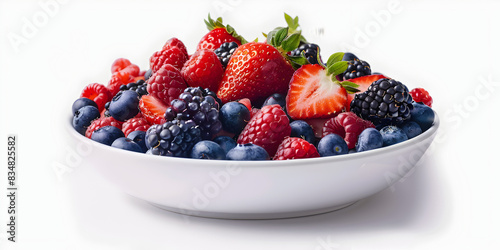 Stock image of a bowl of fresh mixed berries on a white background antioxidant  rich and healthy