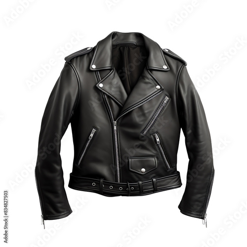 a black leather jacket with silver zippers © TONSTOCK