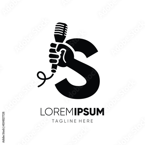 Letter S Hand with Microphone Logo Design Vector Icon Graphic Emblem Symbol Ilustration