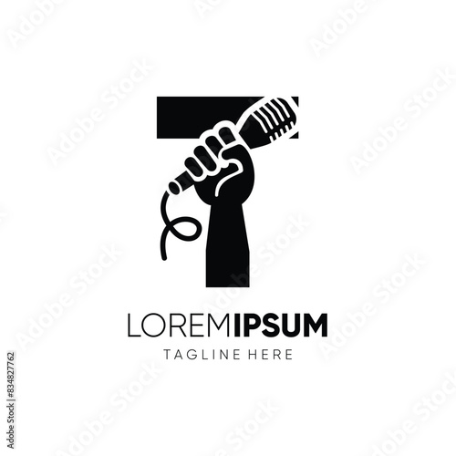 Letter T Hand with Microphone Logo Design Vector Icon Graphic Emblem Symbol Ilustration