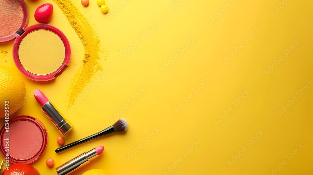 Carnival Atmosphere Meets Minimalist Cosmetics on Plain Sunshine Yellow Background