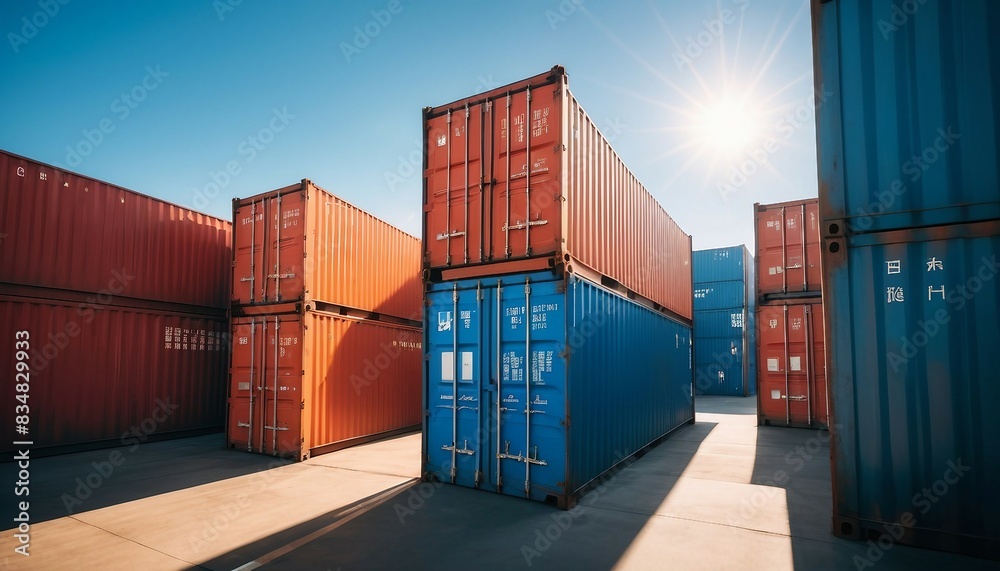 Fototapeta premium sunlight coming through cargo containers in a commercial harbour 