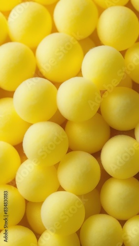 soft uniform yellow spheres with matte texture clustered together, cotton candy balls. concepts: marketing materials for children's products, visual representation for playfulness or sports, sweets. © Indi