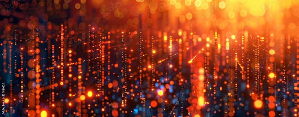 Digital binary code background with glowing lights and bokeh effect. Digital binary code background with glowing lights and bokeh effect.