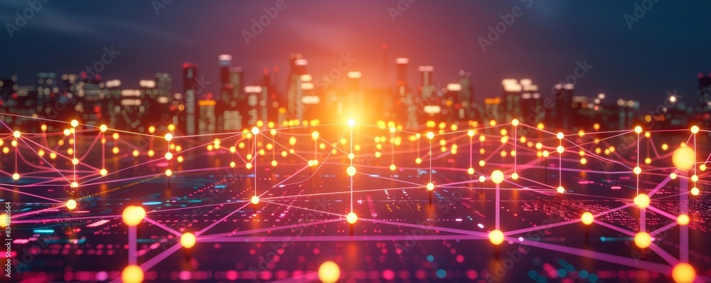 Cityscape With Network Connections at Night Cityscape With Network Connections at Night