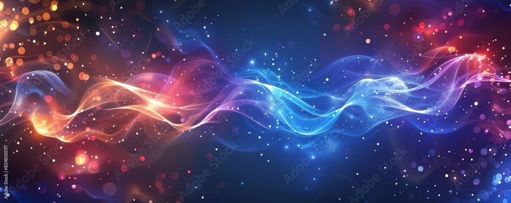 Fototapeta premium Abstract Blue And Red Waves With Sparkles