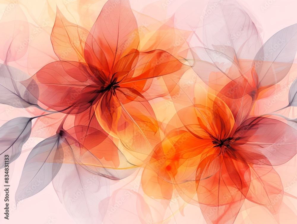Three orange flora and foliage on white Three orange flora and foliage on white
